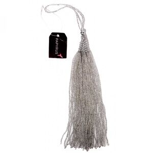 NEW - Papyrus Elegant Metallic Silver Beaded Tassel Charm Accessory Gift